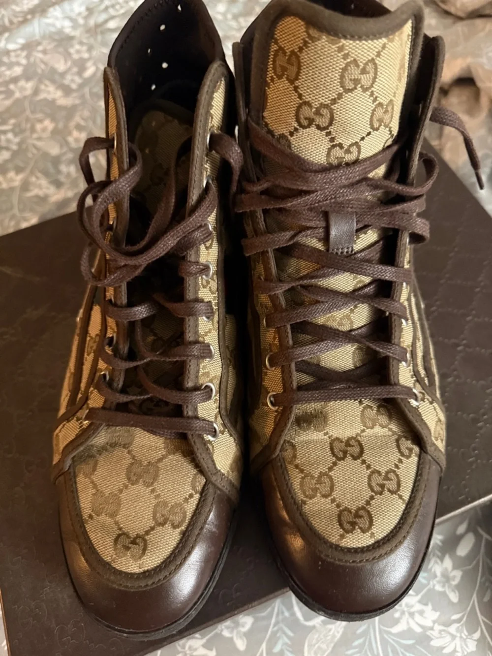 Gucci Brown GG Canvas High-Top Sneakers with Leather Trim - Picture 6 of 6